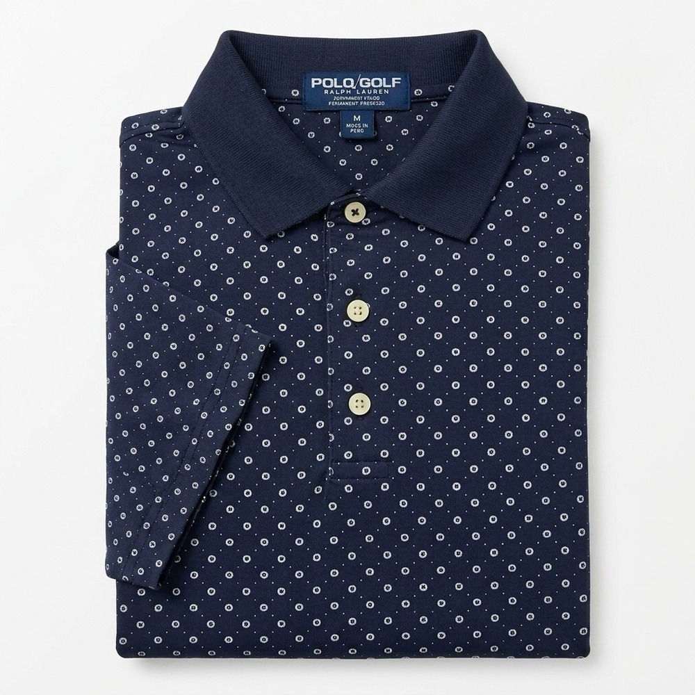 Ralph Lauren Men's Polo Golf Shirt Pima Cotton, Short Sleeve, Navy/White Size L
